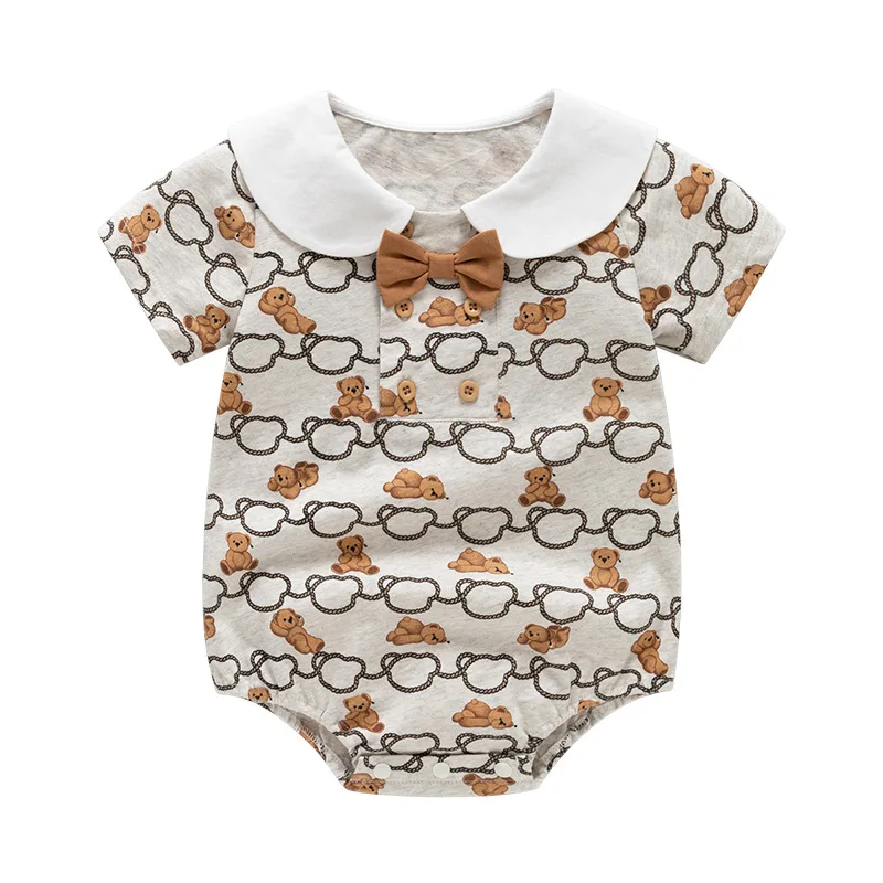 

ZOETOPKID Newborn Baby Boys Clothes Set Cute Bear Print Summer Toddler Outfit Short Sleeve Clothe One-pieces Outing Suit