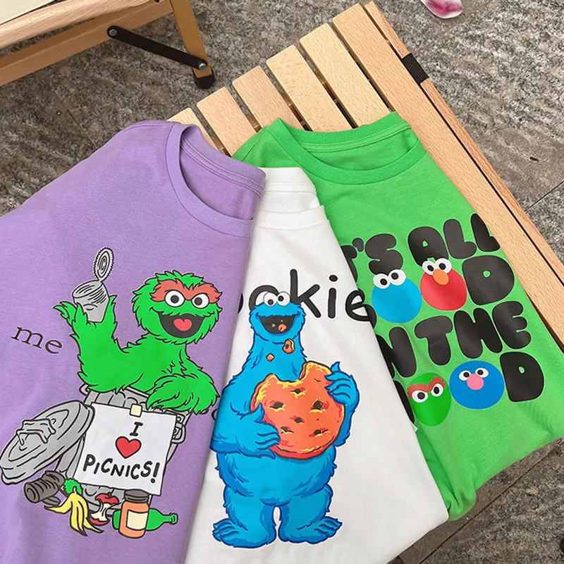 Summer School Kids Loose Cotton Cartoon Shower Tee Tops Baby and Girls Short-Sleeved Base Layer T-Shirt Child Outerwear 1-16Yrs