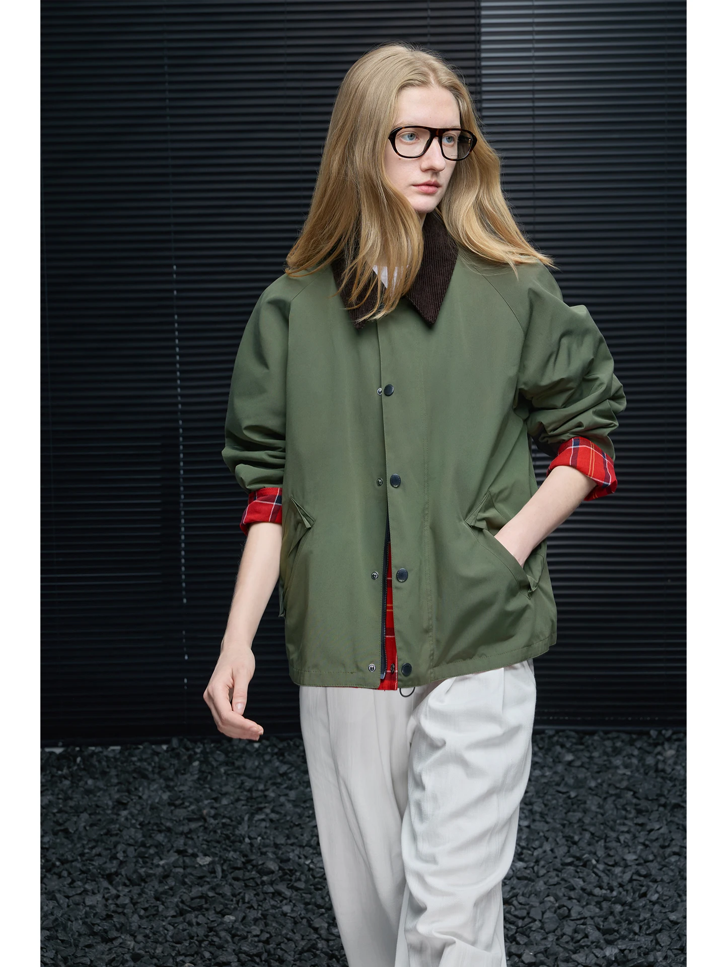 

Street Style Color Block Jacket Women's Outerwear Spring 2026 Unique Beautiful Polyester Cotton Blend Long Sleeve Button Closure