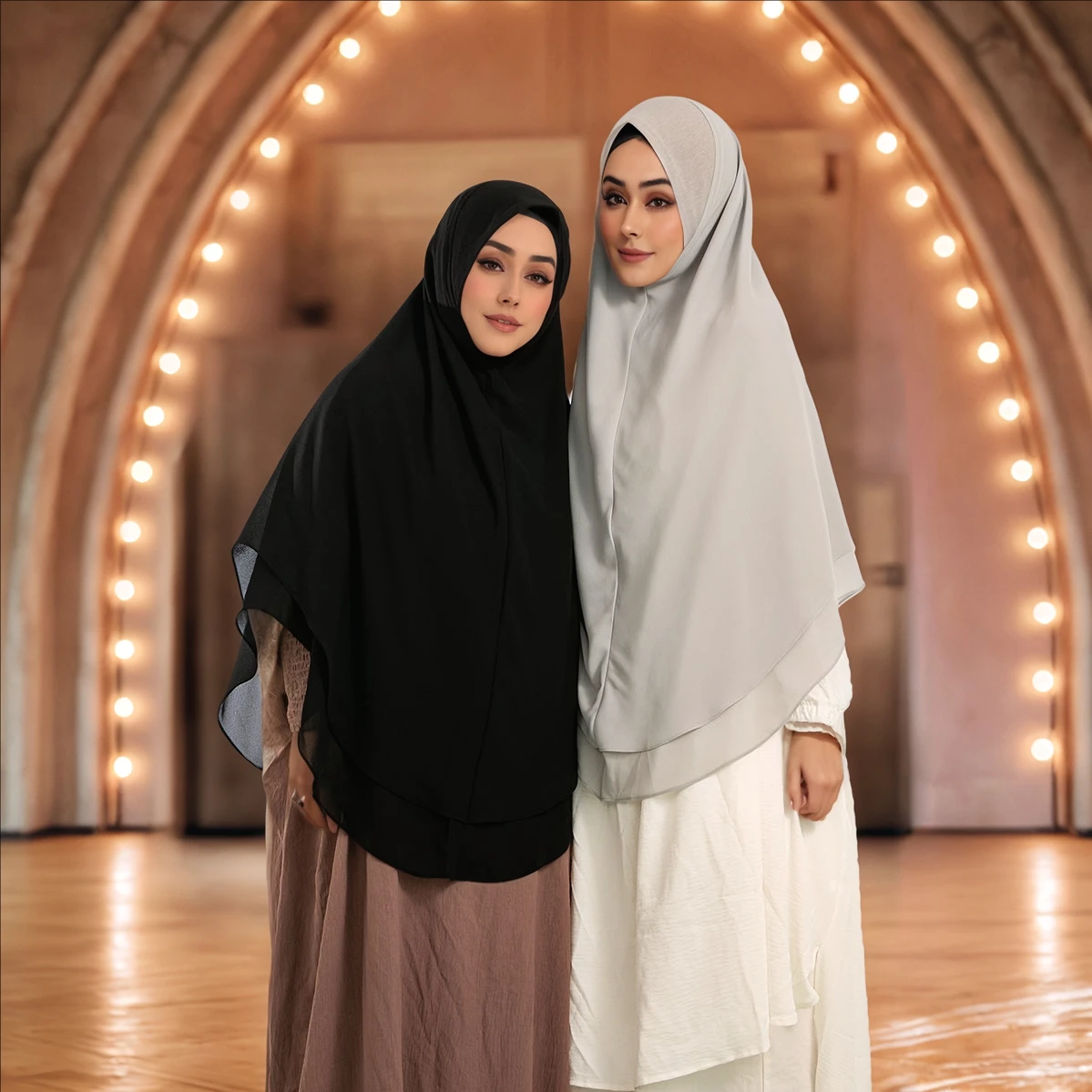 Double Layer Chiffon Instant Hijab Amira Women Solid Color Premium Quanlity Chiffon khimar Full Cover Head Ready to Wear Scarf