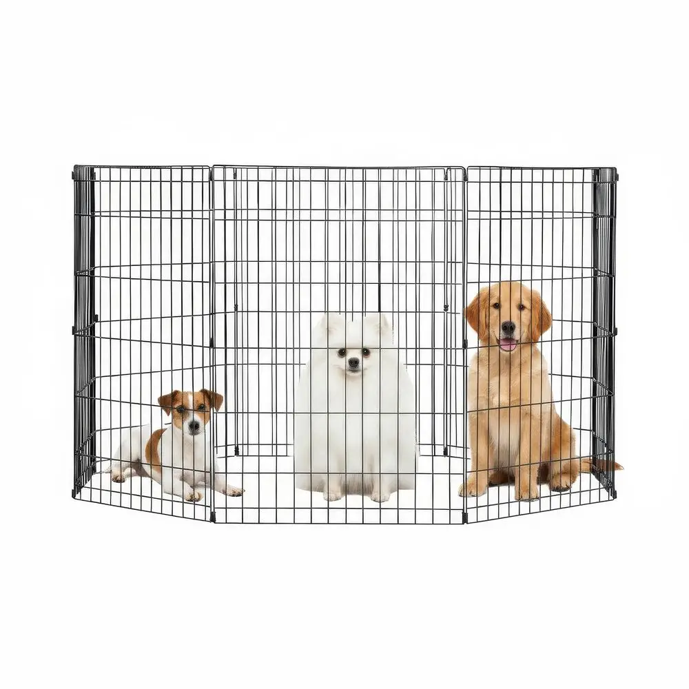

36 Inch Dog Pen 8 Panel Dog Playpen Indoor Outdoor Metal Puppy Pet Fence Portable Folding Animal Exercise Fence,Black