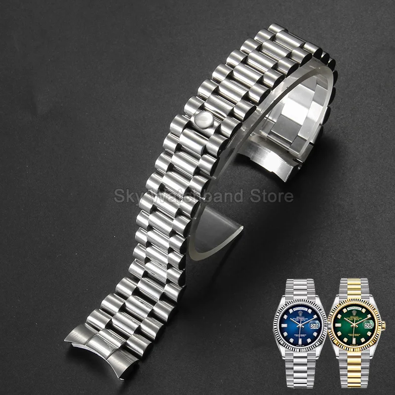 Solid Stainless Steel Watch Bracelet Silver Curved Special End for Rolex Oyster Perpetual Datejust 20 21mm Sweat Resistant Band