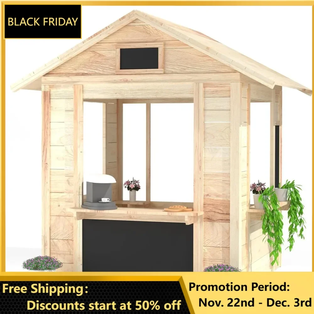 

Wooden Outdoor Playhouse, Indoor/Outdoor Playhouse Working Doors with Wooden Floor, Easy Assembly Playhouses