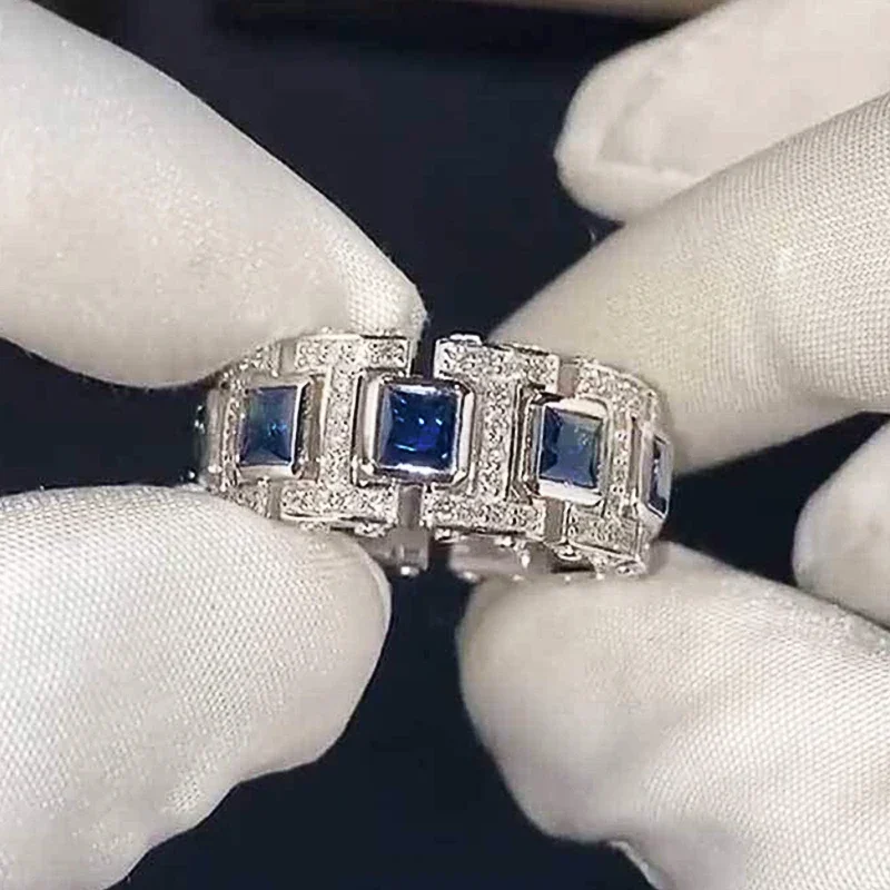 Huitan Luxus Glänzende Blaue Zirkonia Ringe für Frauen Kreative Frische Stil Finger Zubehör Zarte Charms Hochzeit Schmuck