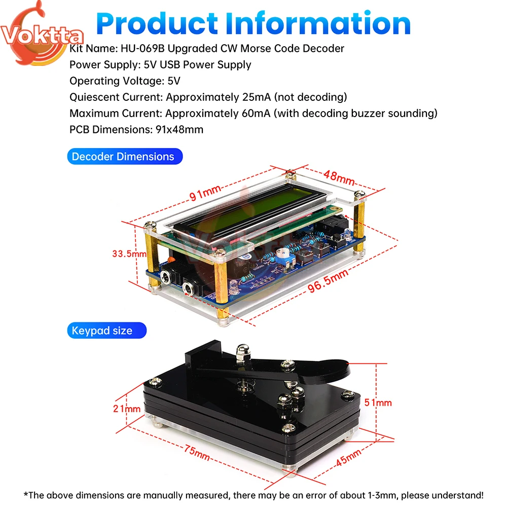 DC 5V CW Decoder codice Morse Kit allentato Lettore di cifre audio Circuito Esercizio di saldatura Kit di produzione elettronica fai-da-te