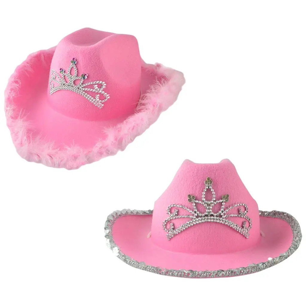 Pink Cowboy Hat - Pink Cowgirl Princess Hat with  Tiara Design