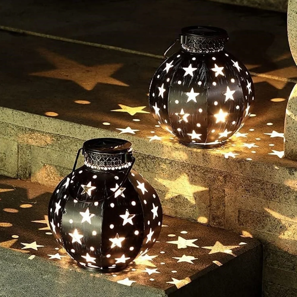 

Retro Solar Metal Star Night Light Outdoor Courtyard Waterproof Hanging Decoration Balcony Garden Landscape Atmosphere Lantern