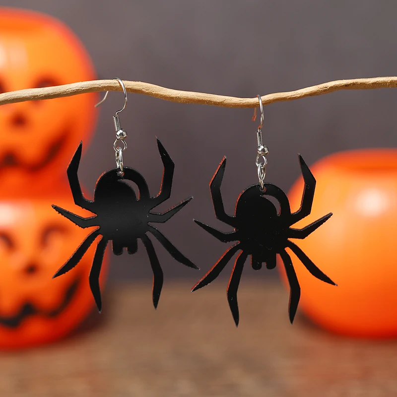 2 PCS Halloween New Acrylic Earrings Pumpkin Bat PU Leather Hollow Earrings European and American Festival Earrings Jewelry
