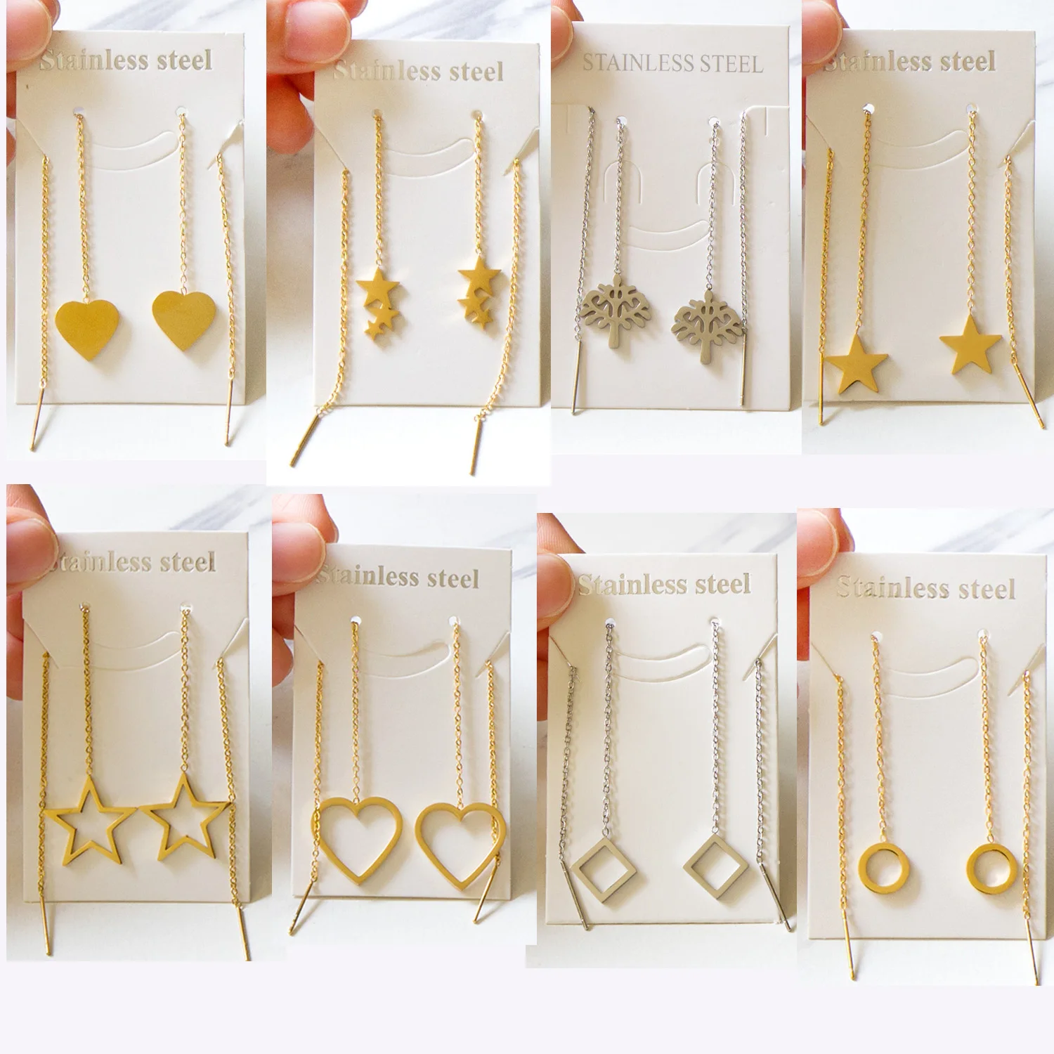 1Pairs Danles Pendants Drop Earrings Stainless Steel 18k Gold Plated Tassel Chains Long Earrings For Women Accessories Party