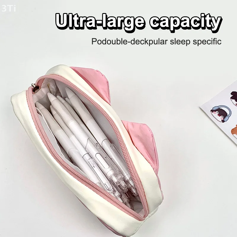 1 قطعة سعة كبيرة البساطة القلم حقيبة التخزين الوردي القط طباعة مقلمة الكرتون هريرة لطيف القلم المنظم حقيبة للأطفال