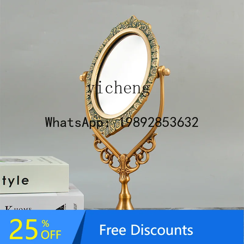 desktop dresser retro copper mirror arc brass art dressing mirror book home decoration ornament fairy garden