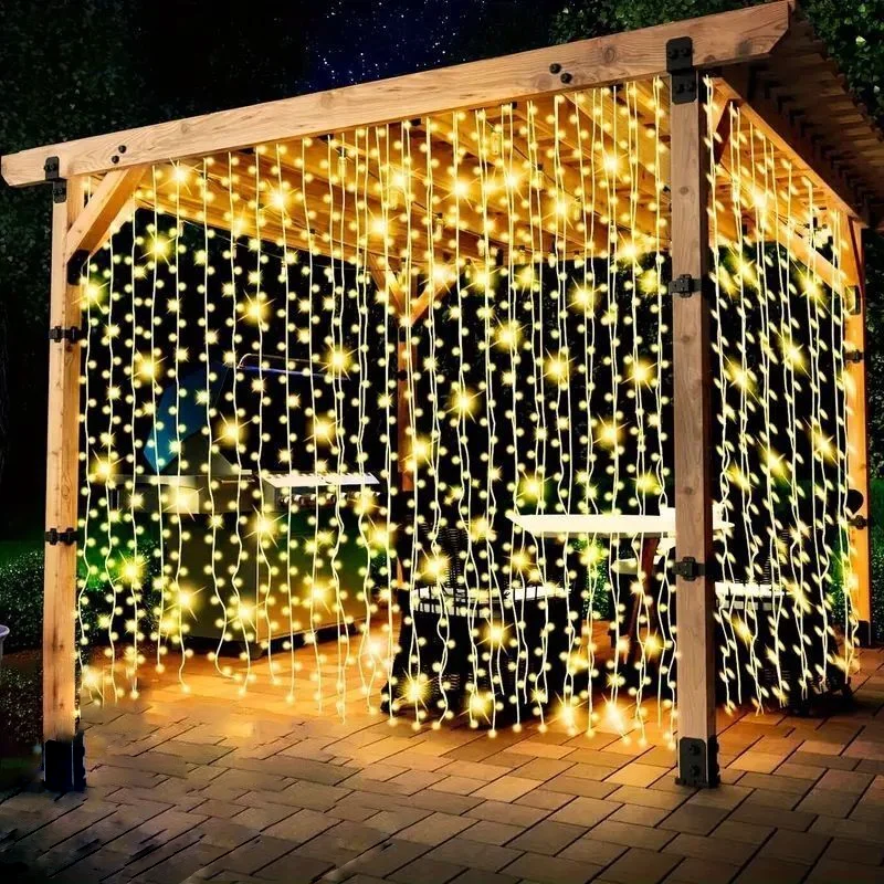 

Solar Curtain LED String Light Fairy Light Outdoor Solar Lamp 2024 Christmas Decor Great for Wedding Birthday Party Patio Garden