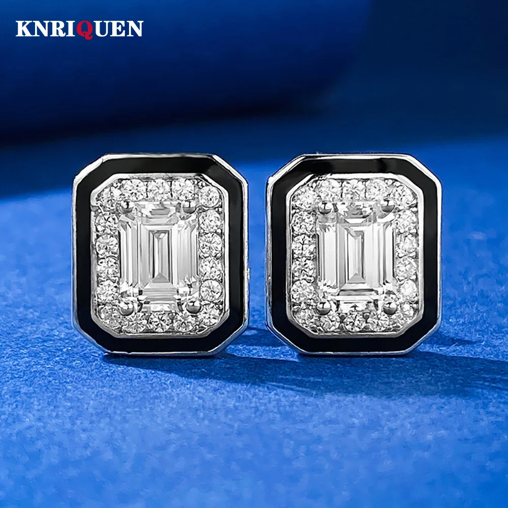 

Classical 100% 925 Solid Silver Emerald Cut 5*7mm High Carbon Diamond Stud Earrings for Women Wedding Party Fine Jewelry Gifts