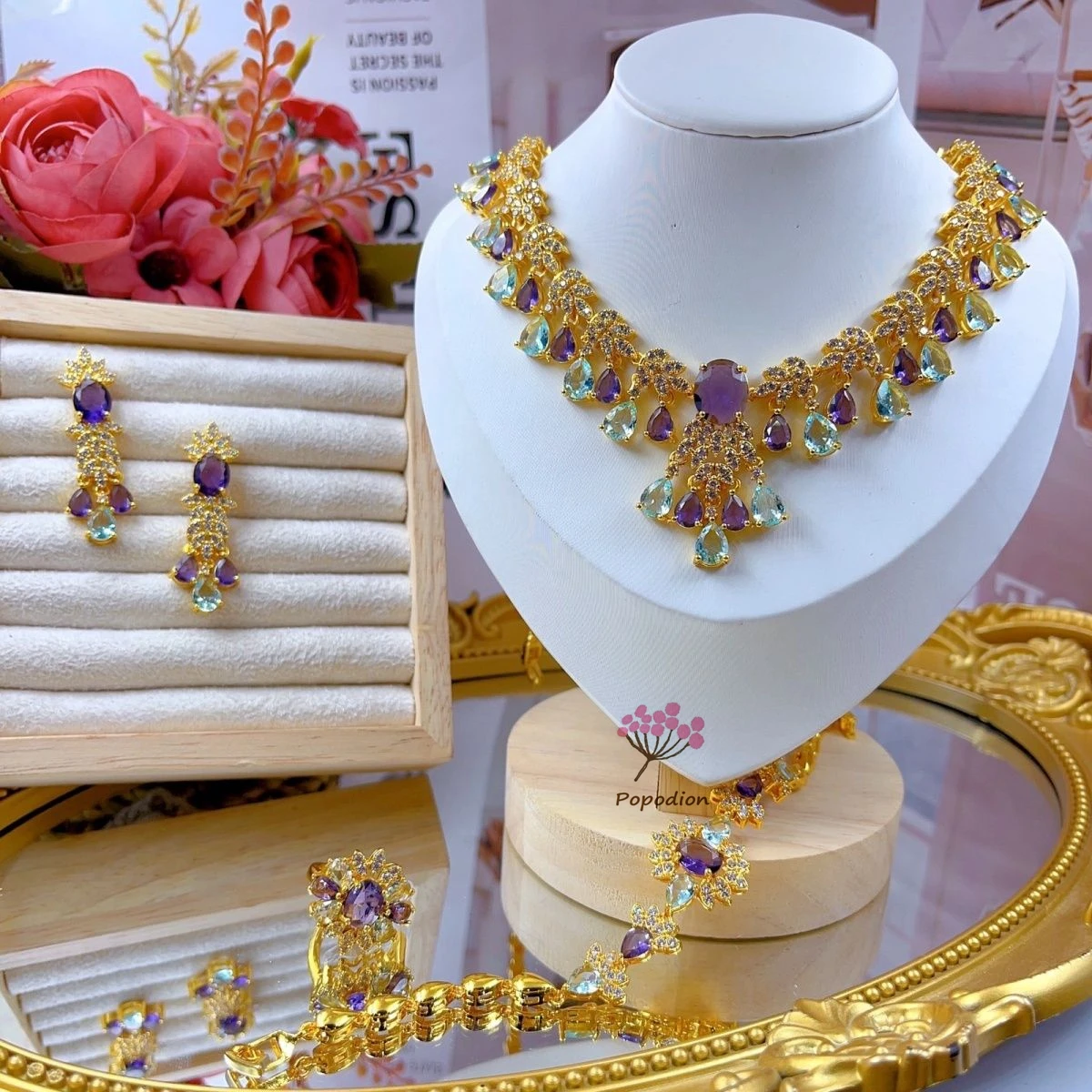 Dubai New Gold Plated Jewelry Necklace Earrings Ring Bracelet for Women's Wedding Party Jewelry Set  DD10421