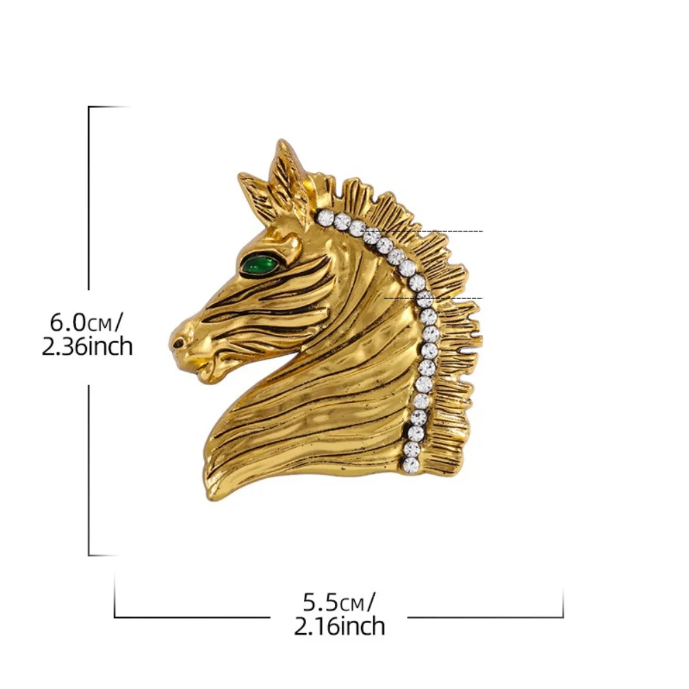Exquisite Diamond Inlaid Emerald Gold Horsehead Pin Business Commuting Animal Horsehead Brooch Suit Shirt Pin Decoration