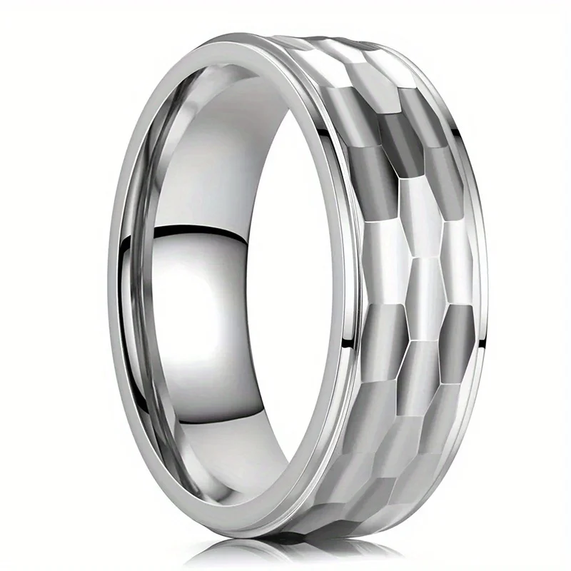 2026 8mm Fashion Jewelry Stainless Steel Rings for Men Accessories Party Gift Classical Silver-Color Geometirc Pattern Men Rings