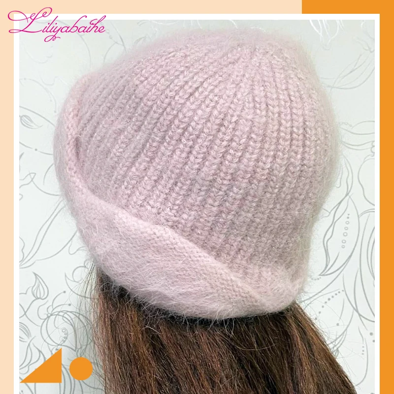 LILIYABAIHE  NEW winter Women ear protection hat knitted wool angora Simple and stylish Metal snap button.