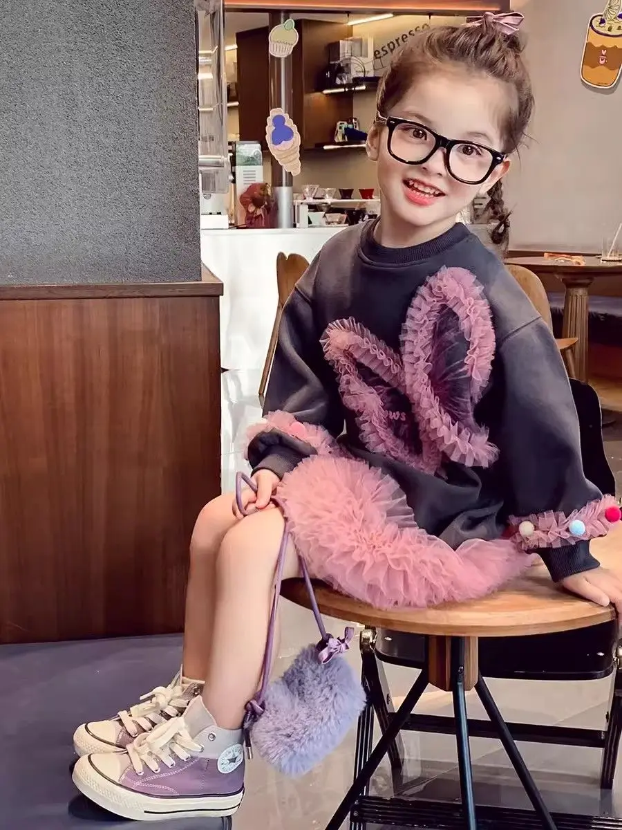3-13Years Kids Long Sleeve tutu Dresses for Girls Cute Bow Hoodies Princess Dress Children Baby Outfits Clothing 3 4 5 6 7 8 910