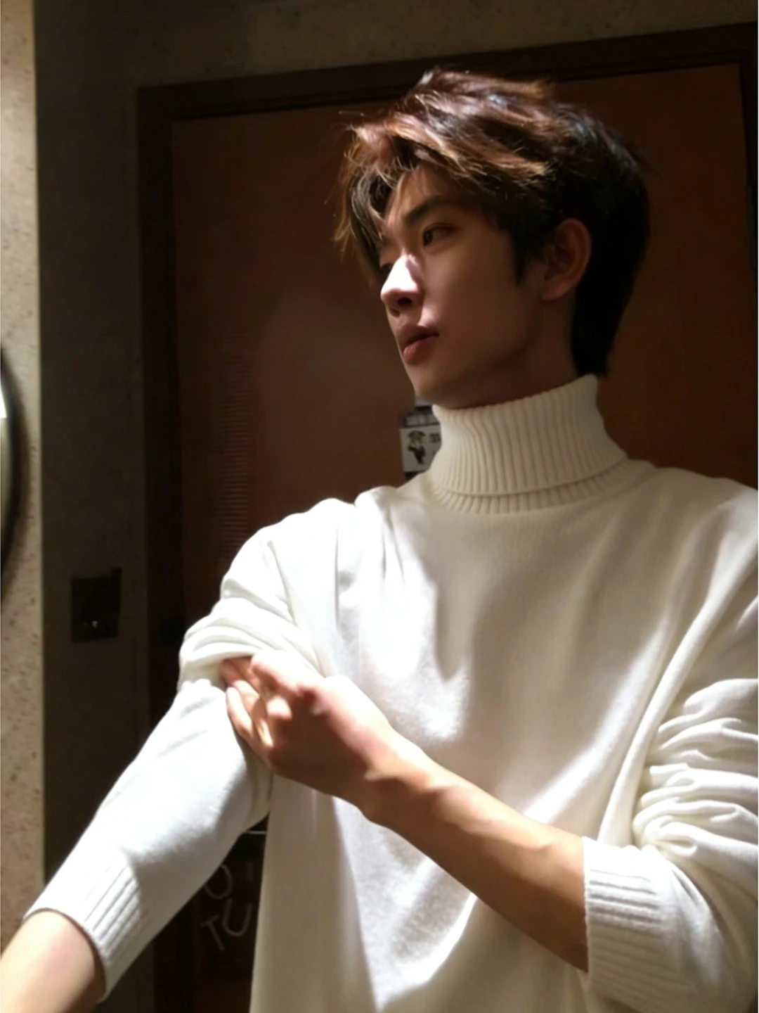 

White High Collar Fce Lined Knitwear Men's Autumn Winter Warm Base Layer Sweater Cleanfit oulder Inner Wear Top