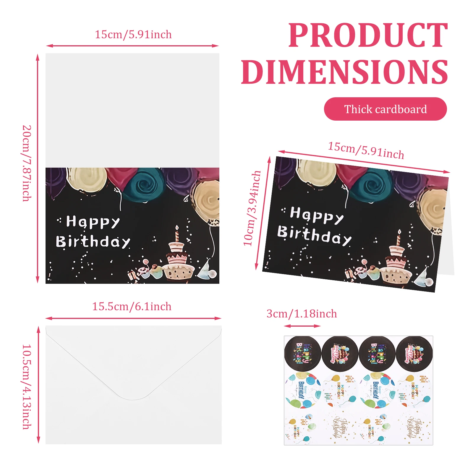 48Pcs Birthday Greeting Cards Large Gold Foil Greeting Cards Seal Stickers Set 4 Assorted Designs Blank Inside Message Cards