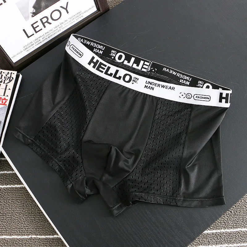 [Bloom the love] New Hello Mesh Underwear Men Boxer Homme Mens Boxers Slip Para Hombre Panties Man Cuecas Masculina L3XL S047-XZ