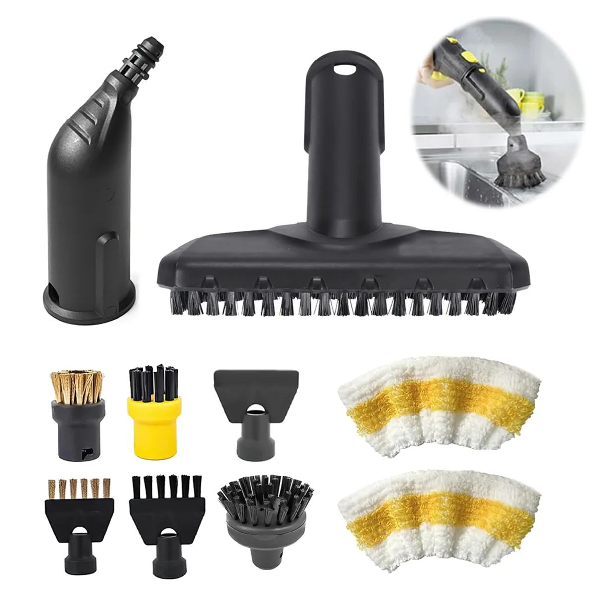 A61T-10-Piece Accessory Set for Karcher Steam Cleaners SC1, SC2, SC3, SC4, SC5 - Includes Nozzles, Brushes, and Cloths