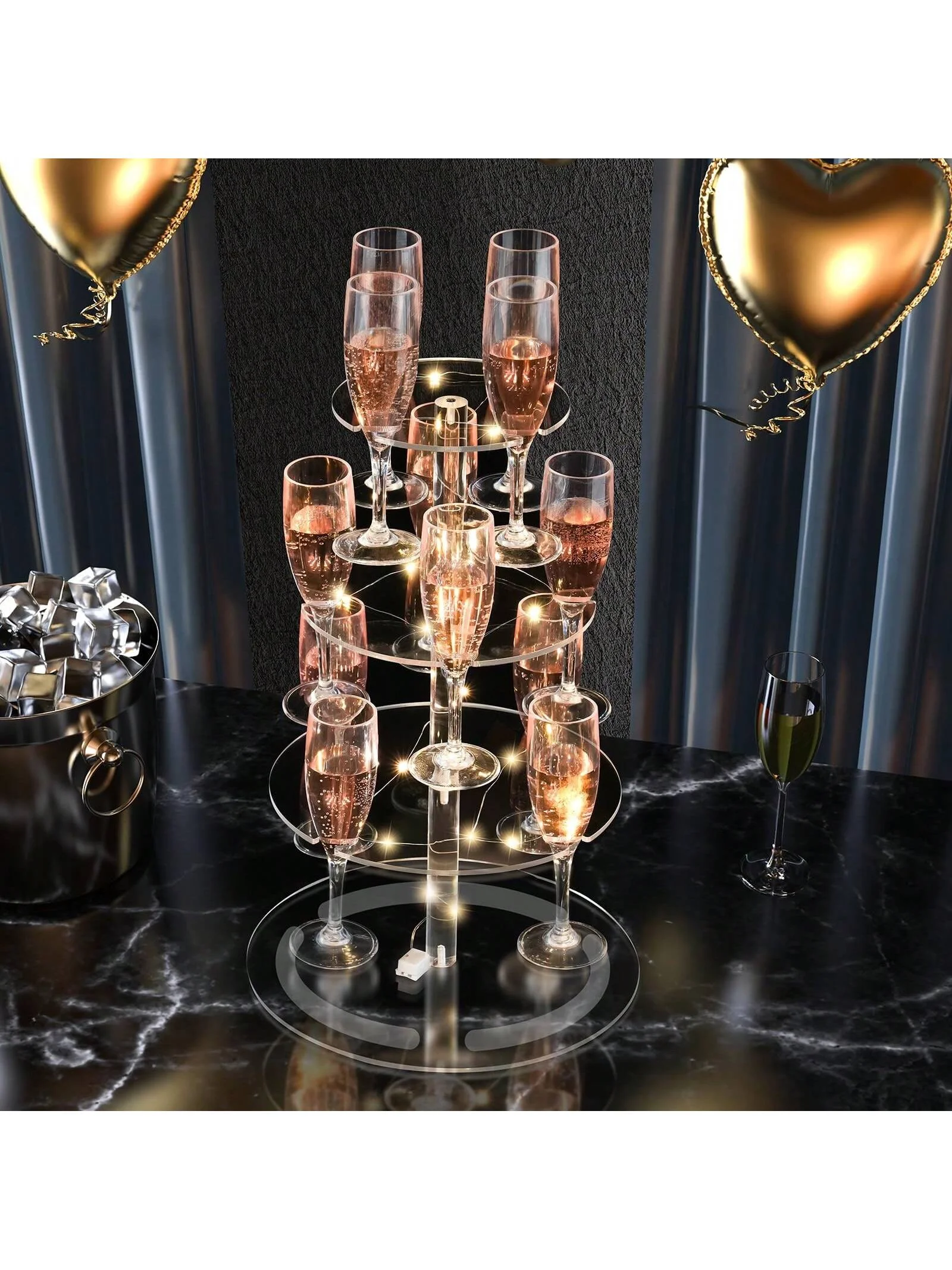 

3-уровневая прозрачная акриловая башня для шампанского с гирляндной подсветкой, 12-стеклянная подставка для коктейльного дерева, винная стойка, свадебные вечеринки, батончики для напитков