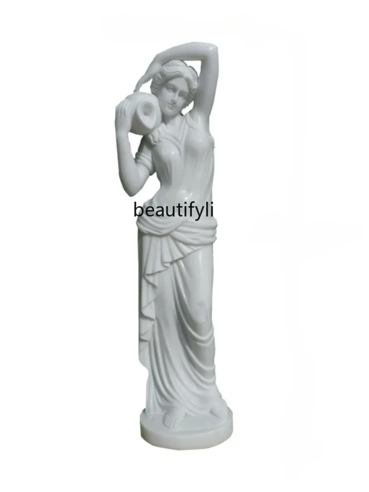 

LJYStatua figura marmo bianco di stile europeo marmo che tiene gli ornamenti scultura pietra della fontana di acqua
