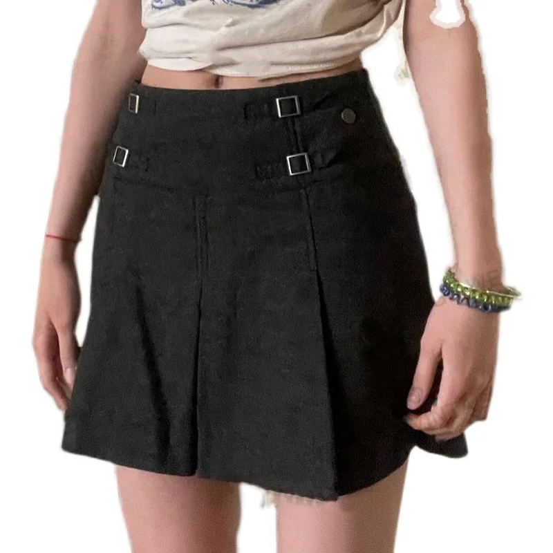 Vintage American Retro High Waist A-Line  Skirt Simple Black Pleated Short Skirt Street Style Summer Collection Women's F...