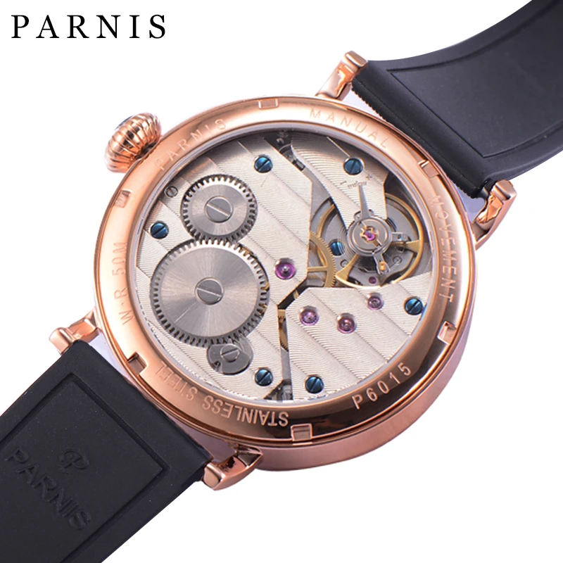 Fashion Parnis 46mm Rose Gold Mechanical Watches Hand Wind Men Wristwatch Leather Strap mechanische uhren 2025 Man Gift Clock