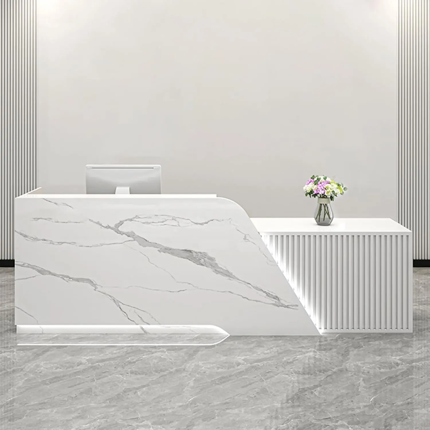 Modern Reception Desk,Front Desk Reception Counter with LED Lights & Lockable Drawer Retail Checkout Counter for Office Store