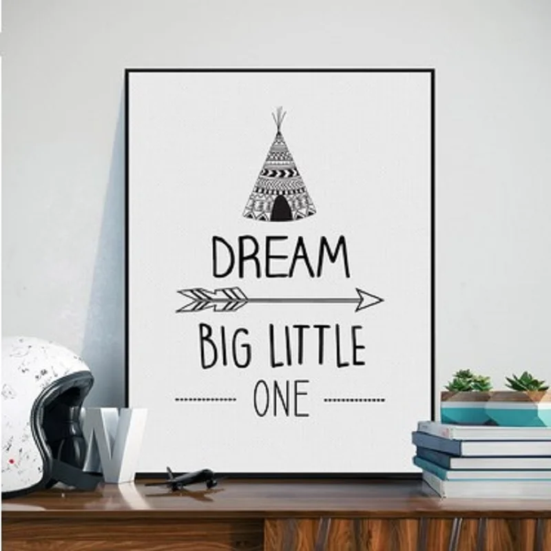 Angel's Art Unframed Black And White Nordic Minimalist Dream Big Little One Quotes Print Wall Decor Poster