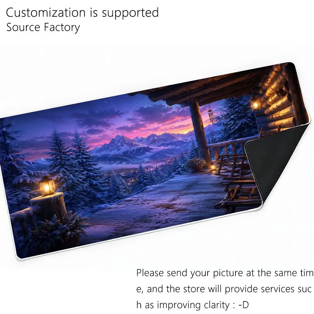 Aesthetic Fall Log Cabin Large Desk Mat Autumn Mountain Valley Forest Landscape Vintage Art Mousepad for Laptop PC Game Decor