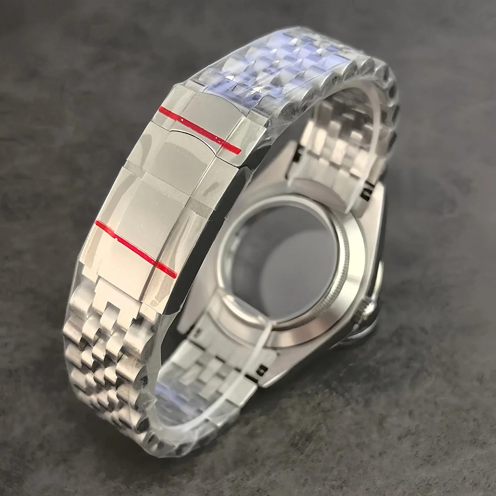 حافظة ساعة من الفولاذ المقاوم للصدأ مع كريستال الياقوت وعرض خلفي يناسب حركات NH35/NH36 سوار بمشبك 36 مم و39 مم