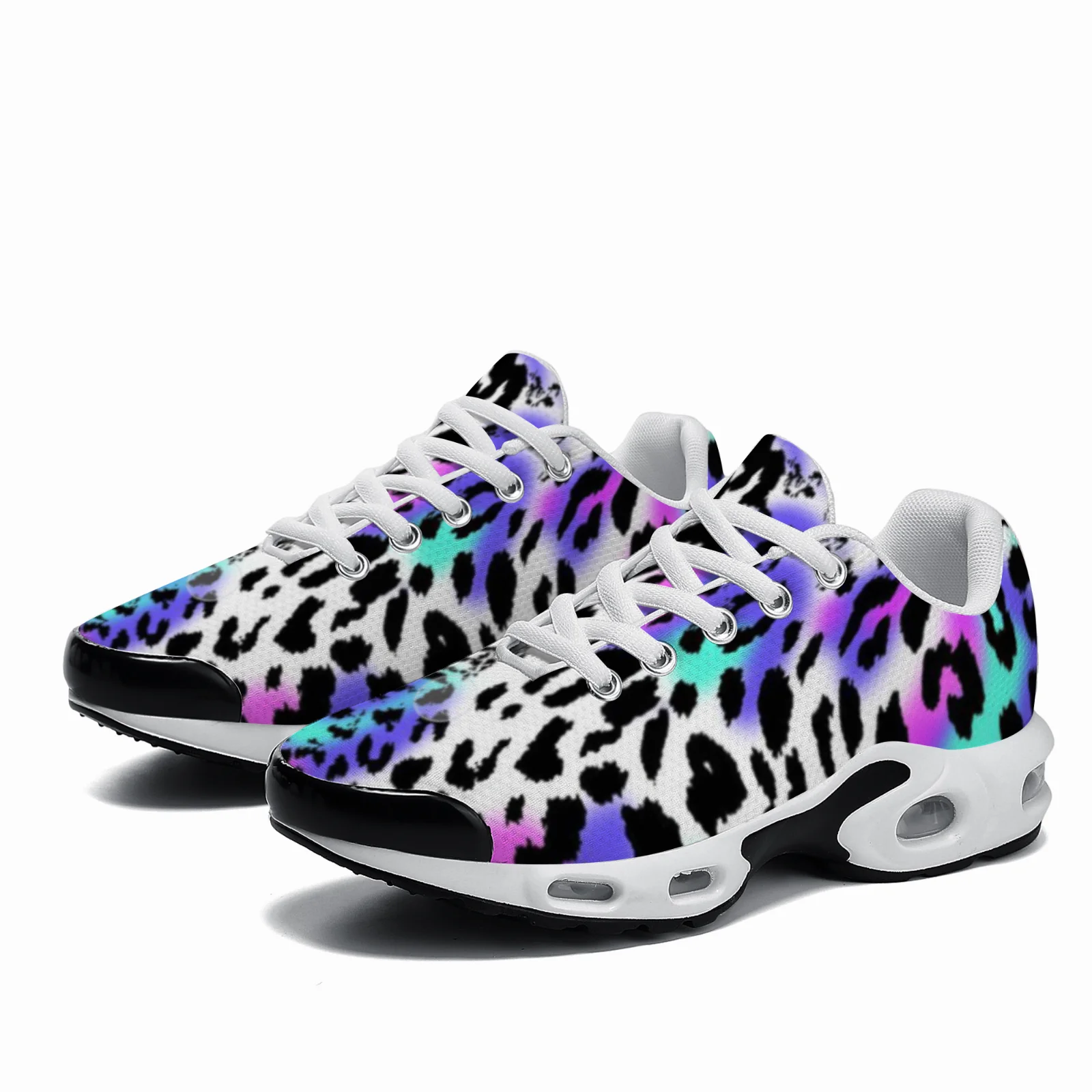 

Customizable colorful leopard print casual air-cushioned shoes, breathable mesh upper, unisex athletic shoes.