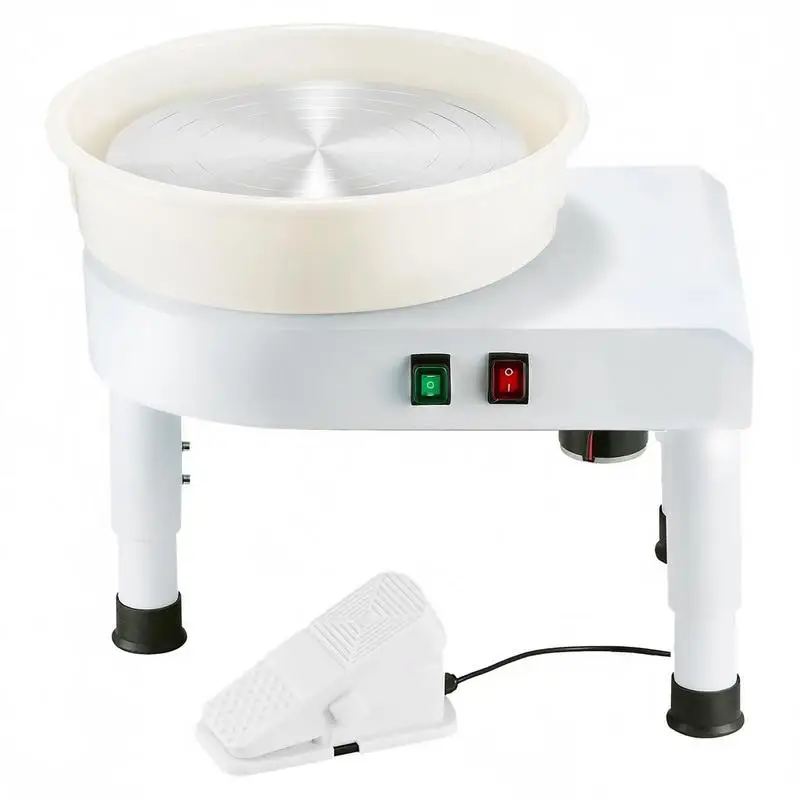 

Ceramic Forming Machine, 14 Inch Pottery Turntable For Home Studio School Education DIY Workshop, 60-300 RPM Speed Adjustable Foot Pedal Adjustable Lift Legs Detachable Basin Complete Tool Accessory Kit White