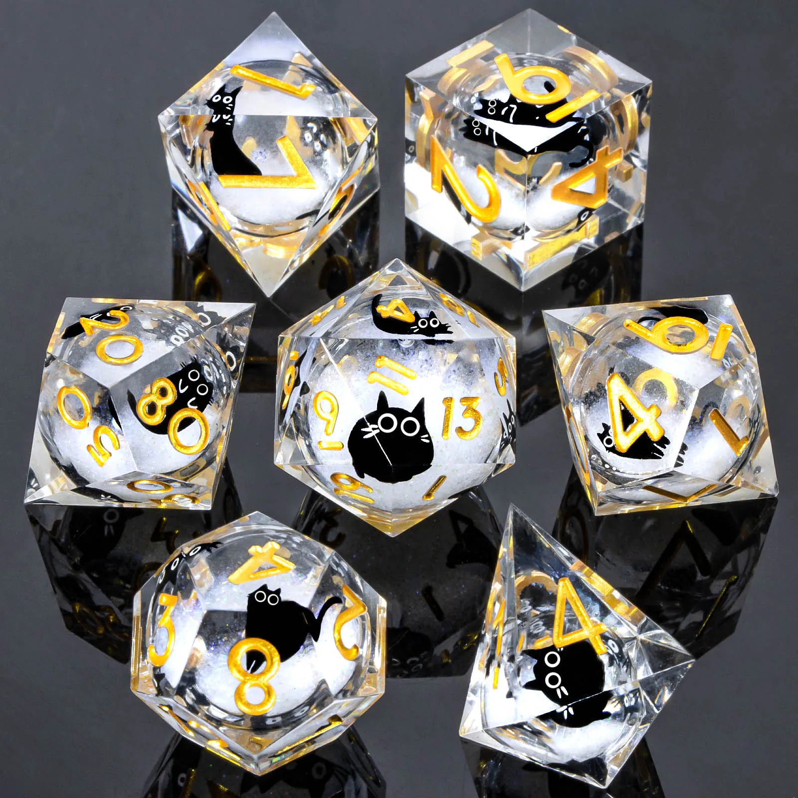 

Cat DND Liquid Core Dice Set, Sharp Edge Resin Dungeon and Dragon Dice Set, RPG Role Playing D and D Dice D20 D12 D10 D8 D6 D4