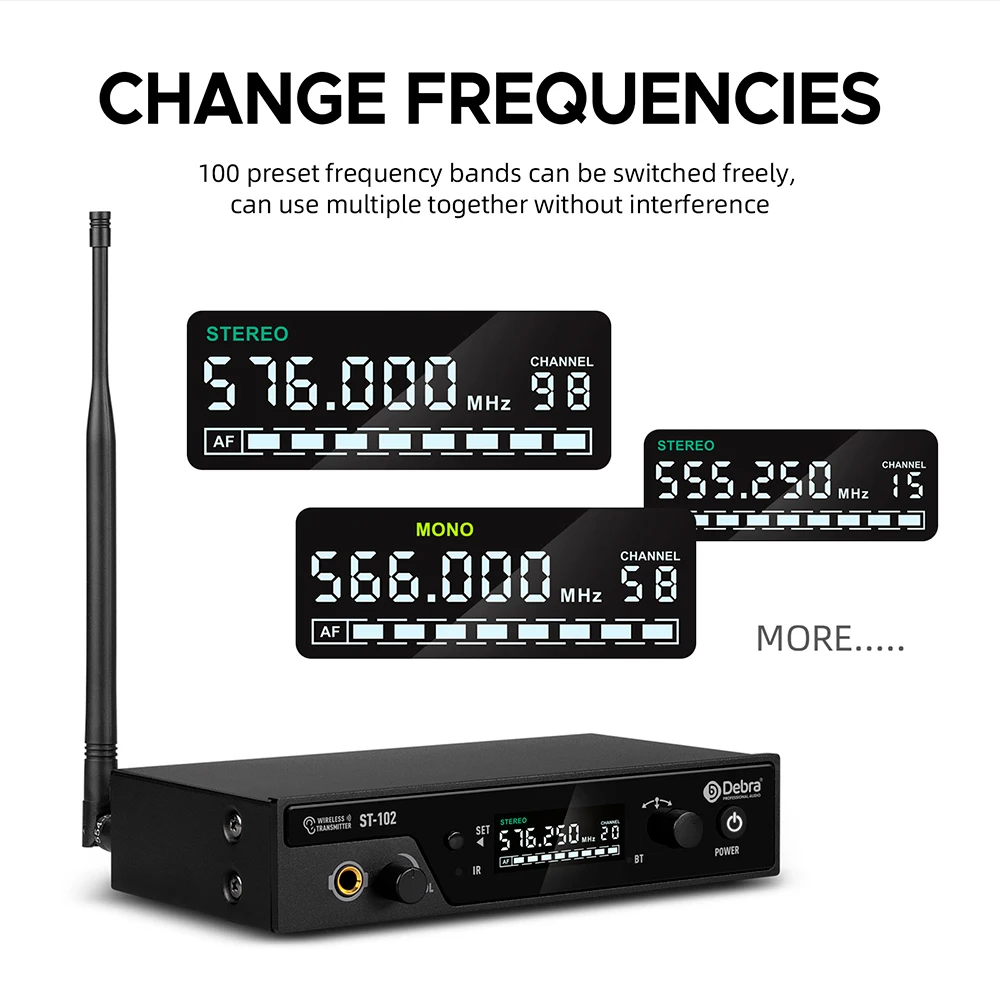 16-Channel Portable Stereo Wireless In-Ear Monitor System Cardioid Metal Conference Microphone for Stage Recording