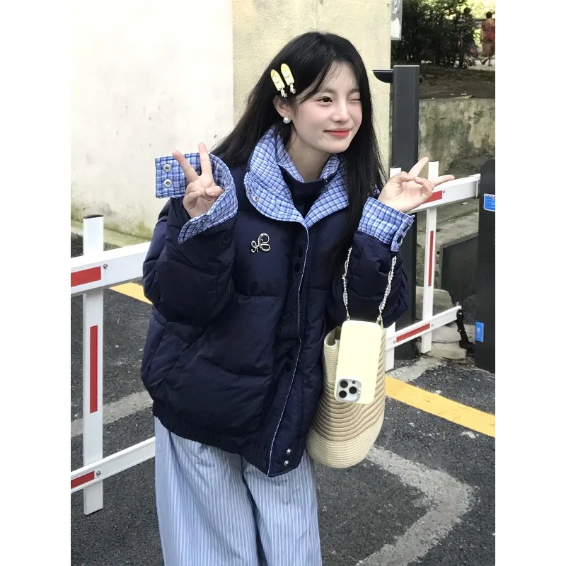 

Fashion High Street Cotton-padded Clothes Women's New Winter American Retro Plaid Splicing Cotton Clothes Thickened Coat