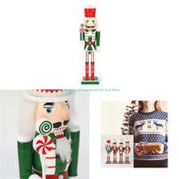 E1PB 38cm Christmas Nutcracker Soldier Doll Wooden Vintage Puppet Creative Handicraft