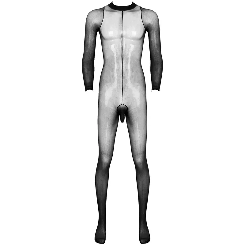 iEFiEL Men's Sexy Jumpsuit Sheer Mesh Open Penis Full Body Stockings Pantyhose Sheath Footed Tights Leggings Bodysuit Catsui^0*l