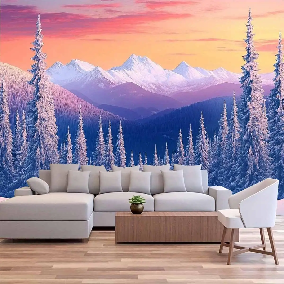Winter Landscape Tapestry Wall Hanging, Snow Mountain Pine Fir Forest Sunrise Premium Tapestries for Dorm Living Room Bedroom