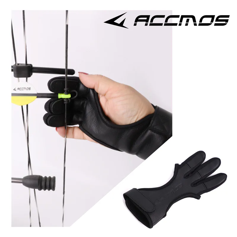 

ACCMOS 3 пальцы защитные кожаные перчатки для стрельбы из лука черные высокоэластичные защитные ручки пальцы защитное снаряжение аксессуары для охоты