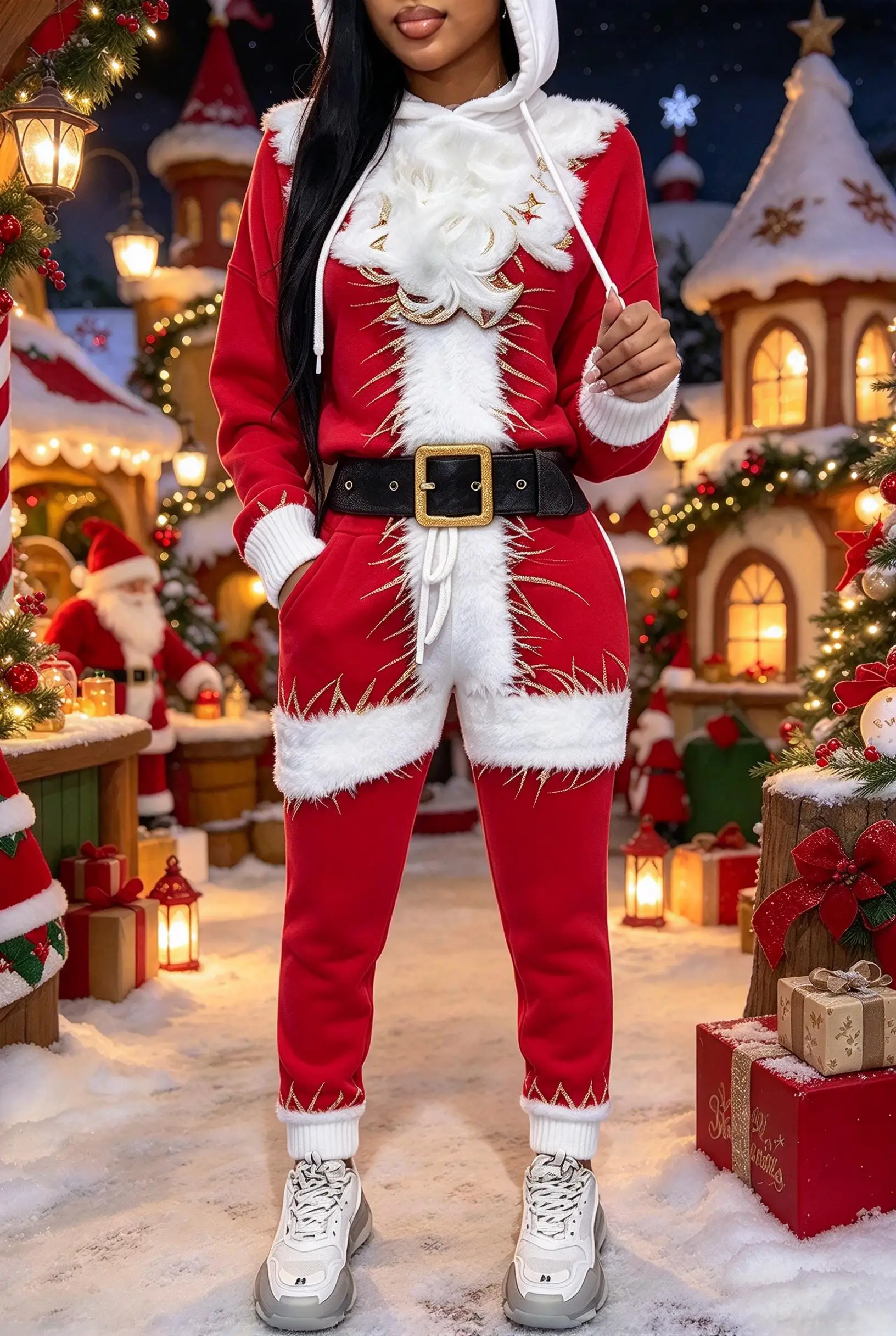 Joggers Pants - Women Christmas Faux Fur Graphic 2Pcs