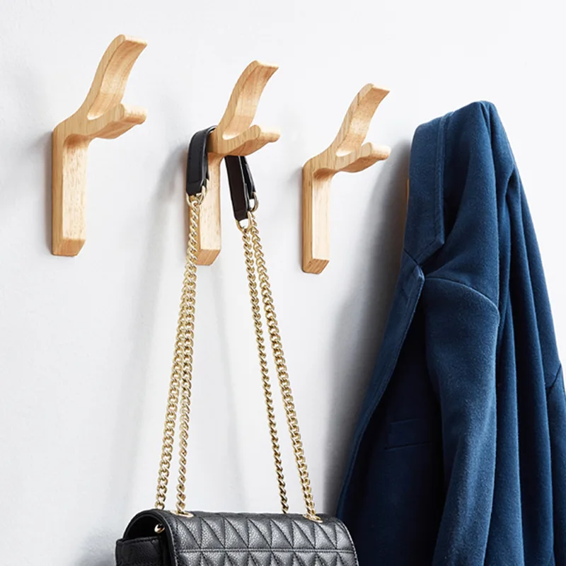 Wall Wooden Hook Coat Rack Door Hanger Key Decorative Holder Multi-Purpose Storage Gadgets Organizer Kitchen Bathroom Accessori