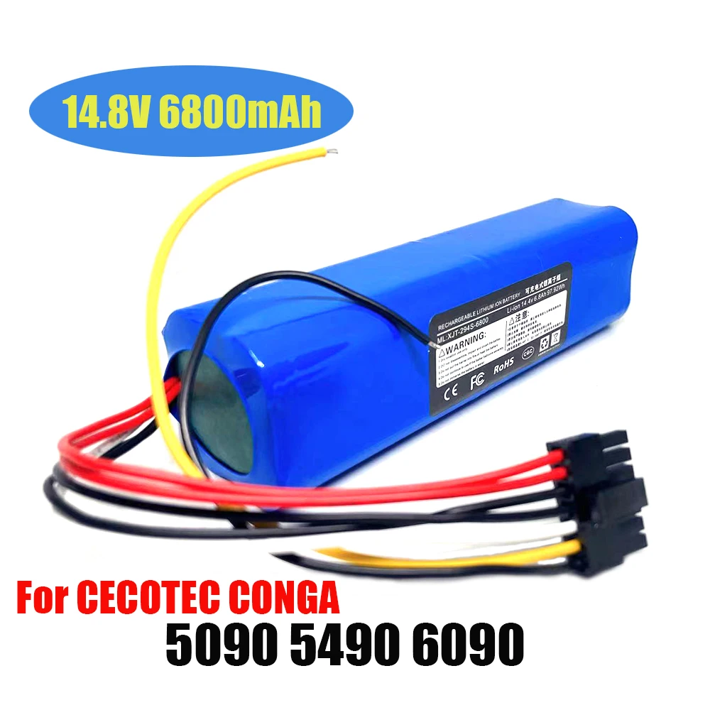 New 14.8V 6800mAh INR18650 MH1-4S2P-300S Robot Battery for Cecotec Conga 5090 5490 6090 Robotic Vacuum Cleaner