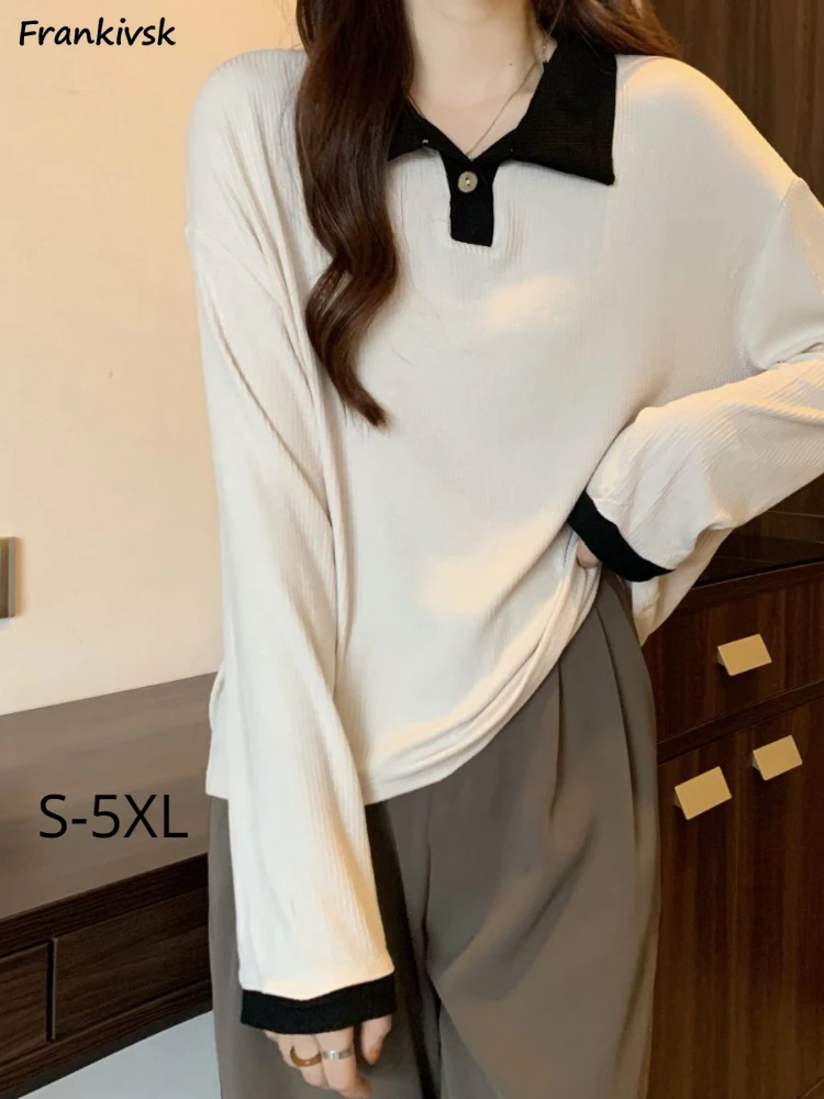 S-5XL Sweaters Women Spring Korean Style Turn-down Collar Button Breathable Soft Cozy Simple Fashion Casual All-match Knitting