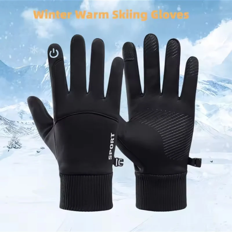 

Black Winter Warm Full Fingers Waterproof Cycling Outdoor Sports Running Motorcycle Ski Touch Screen Fleece Gloves