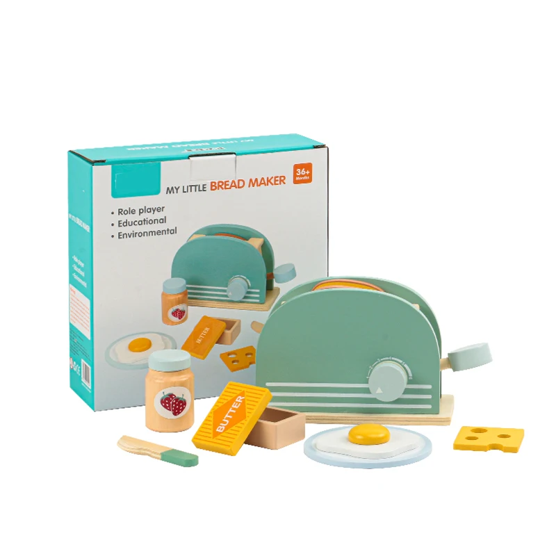 Wooden Simulation Kitchen Toy Set Pretend To Cook Play House Early Education Toy Bread Machine for Kids