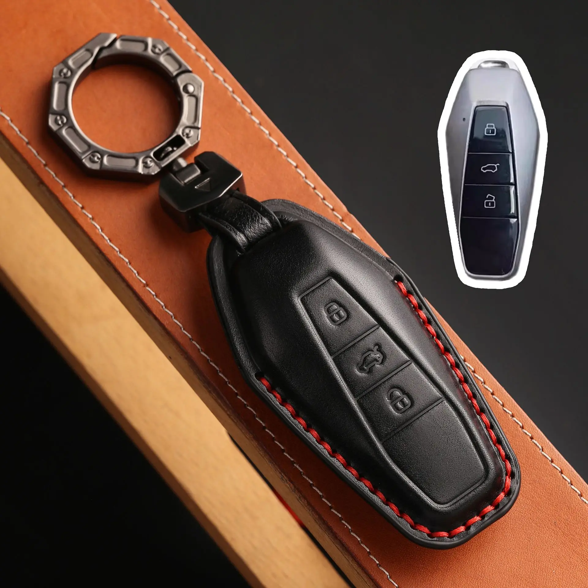 Leather Car Key Fob Case for Chery ICar 03 ICAR03 AIQAR EQ7 EQ5 EQ3 Remote Cover Shell Keychain Key Ring Holder Accessories